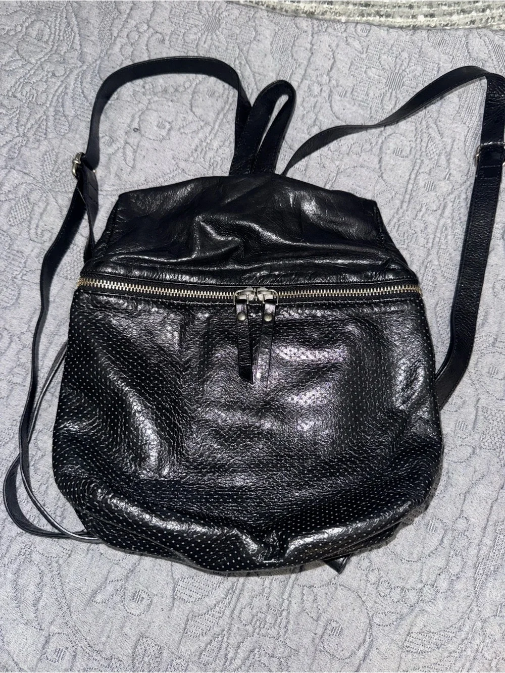 Latico Black Perforated Leather Riley Mini Backpack